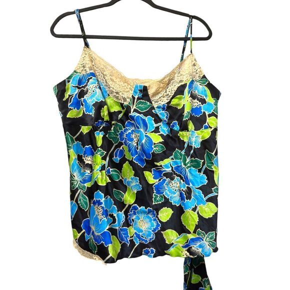 Vintage‎ Y2K Beautiful Floral Satin Lace Side Tie Camisole Blouse (1X) ~(NWT) - Picture 1 of 10